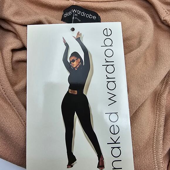 Naked Wardrobe Womans size XS NW Sculpt Deep V-Neck Long Sleeve Bodysuit Tan NEW - Picture 6 of 8